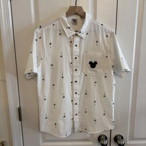 Junk Food Mickey Mouse Disney 100% Cotton Button Up Shirt Mens Medium ~ White